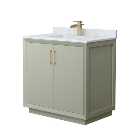 Wyndham Collection Strada 36" Free Standing Single Basin Vanity Set with Cabinet and Marble Vanity Top Light Green / Satin Bronze Hardware