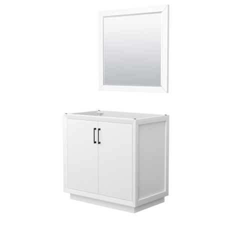 Wyndham Collection Strada 35" Single Free Standing Vanity Cabinet - Less Vanity Top White / Matte Black Hardware