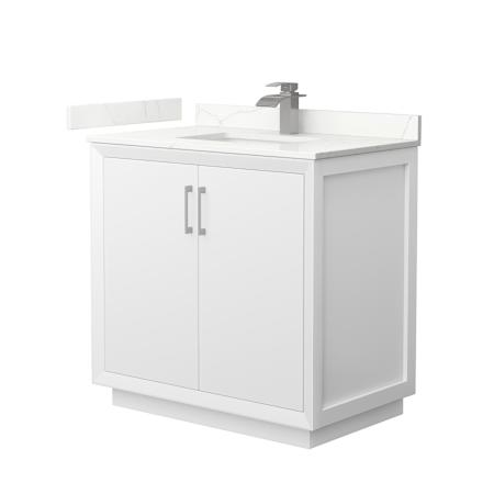 Wyndham Collection Strada 36" Free Standing Single Basin Vanity Set with Cabinet and Quartz Vanity Top White / Giotto Quartz Top / Brushed Nickel Hardware