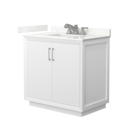 Wyndham Collection Strada 36" Free Standing Single Basin Vanity Set with Cabinet and Quartz Vanity Top White / Giotto Quartz Top / Brushed Nickel Hardware