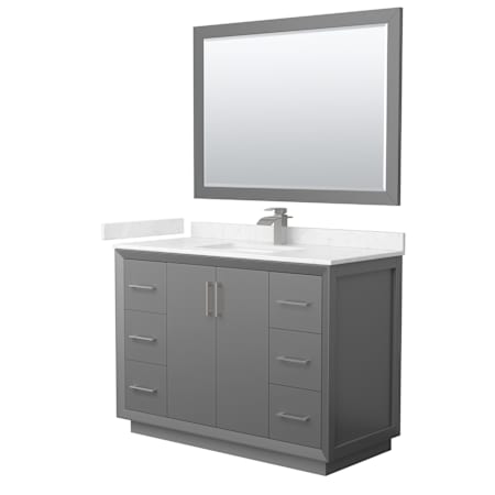 Wyndham Collection Strada 48" Free Standing Single Basin Vanity Set with Cabinet, Cultured Marble Vanity Top, and Framed Mirror Dark Gray / Carrara Cultured Marble Top / Brushed Nickel Hardware