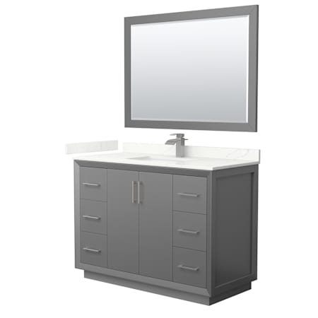 Wyndham Collection Strada 48" Free Standing Single Basin Vanity Set with Cabinet, Quartz Vanity Top, and Framed Mirror Dark Gray / Giotto Quartz Top / Brushed Nickel Hardware