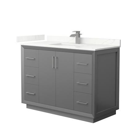 Wyndham Collection Strada 48" Free Standing Single Basin Vanity Set with Cabinet and Quartz Vanity Top Dark Gray / Giotto Quartz Top / Brushed Nickel Hardware
