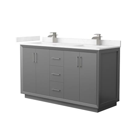 Wyndham Collection Strada 60" Free Standing Double Basin Vanity Set with Cabinet and Cultured Marble Vanity Top Dark Gray / Carrara Cultured Marble Top / Brushed Nickel Hardware