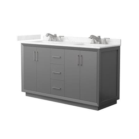 Wyndham Collection Strada 60" Free Standing Double Basin Vanity Set with Cabinet and Cultured Marble Vanity Top Dark Gray / Carrara Cultured Marble Top / Brushed Nickel Hardware