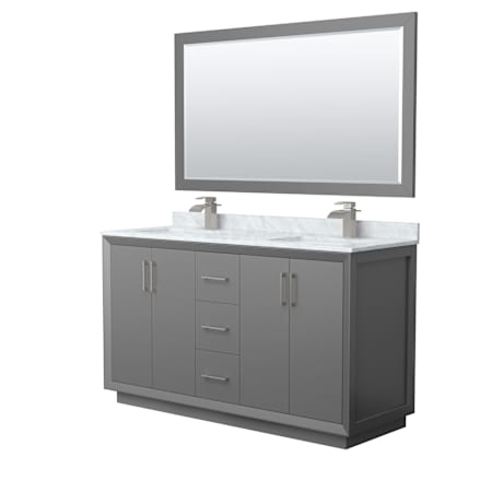 Wyndham Collection Strada 60" Free Standing Double Basin Vanity Set with Cabinet, Marble Vanity Top, and Framed Mirror Dark Gray / Brushed Nickel Hardware
