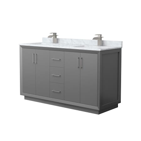 Wyndham Collection Strada 60" Free Standing Double Basin Vanity Set with Cabinet and Marble Vanity Top Dark Gray / Brushed Nickel Hardware