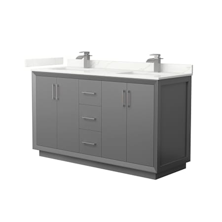 Wyndham Collection Strada 60" Free Standing Double Basin Vanity Set with Cabinet and Quartz Vanity Top Dark Gray / Giotto Quartz Top / Brushed Nickel Hardware