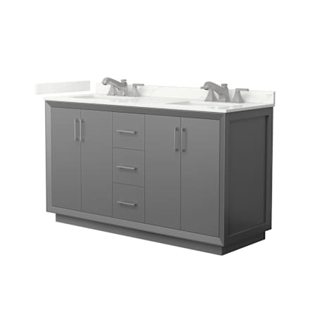 Wyndham Collection Strada 60" Free Standing Double Basin Vanity Set with Cabinet and Quartz Vanity Top Dark Gray / Giotto Quartz Top / Brushed Nickel Hardware