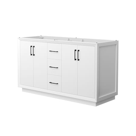 Wyndham Collection Strada 59" Double Free Standing Vanity Cabinet Only - Less Vanity Top White / Matte Black Hardware