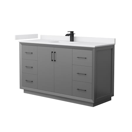 Wyndham Collection Strada 60" Free Standing Single Basin Vanity Set with Cabinet and Cultured Marble Vanity Top Dark Gray / White Cultured Marble Top / Matte Black Hardware