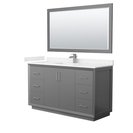 Wyndham Collection Strada 60" Free Standing Single Basin Vanity Set with Cabinet, Cultured Marble Vanity Top, and Framed Mirror Dark Gray / Carrara Cultured Marble Top / Brushed Nickel Hardware