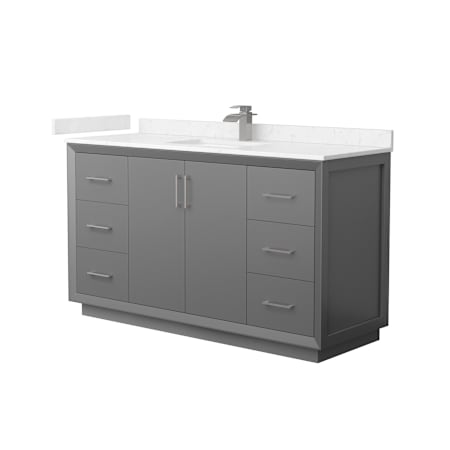 Wyndham Collection Strada 60" Free Standing Single Basin Vanity Set with Cabinet and Cultured Marble Vanity Top Dark Gray / Carrara Cultured Marble Top / Brushed Nickel Hardware