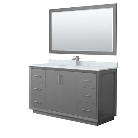 Wyndham Collection Strada 60" Free Standing Single Basin Vanity Set with Cabinet, Marble Vanity Top, and Framed Mirror Dark Gray / Brushed Nickel Hardware