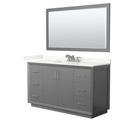 Wyndham Collection Strada 60" Free Standing Single Basin Vanity Set with Cabinet, Quartz Vanity Top, and Framed Mirror Dark Gray / Giotto Quartz Top / Brushed Nickel Hardware