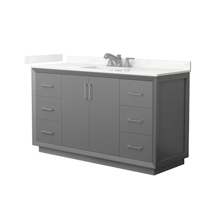 Wyndham Collection Strada 60" Free Standing Single Basin Vanity Set with Cabinet and Quartz Vanity Top Dark Gray / Giotto Quartz Top / Brushed Nickel Hardware
