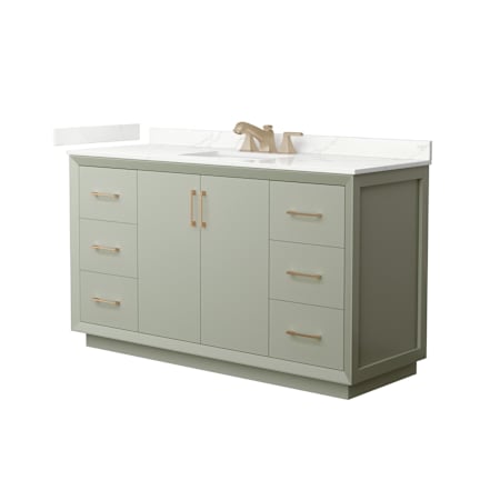 Wyndham Collection Strada 60" Free Standing Single Basin Vanity Set with Cabinet and Quartz Vanity Top Light Green / Giotto Quartz Top / Satin Bronze Hardware