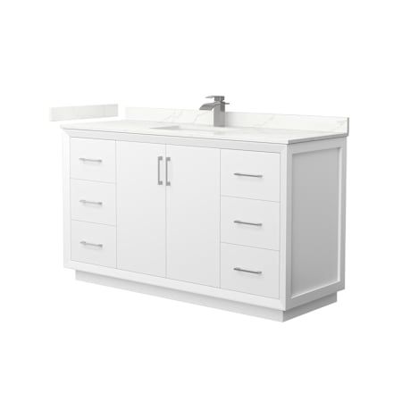 Wyndham Collection Strada 60" Free Standing Single Basin Vanity Set with Cabinet and Quartz Vanity Top White / Giotto Quartz Top / Brushed Nickel Hardware