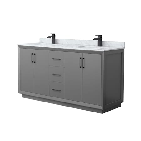 Wyndham Collection Strada 66" Free Standing Double Basin Vanity Set with Cabinet and Marble Vanity Top Dark Gray / Matte Black Hardware