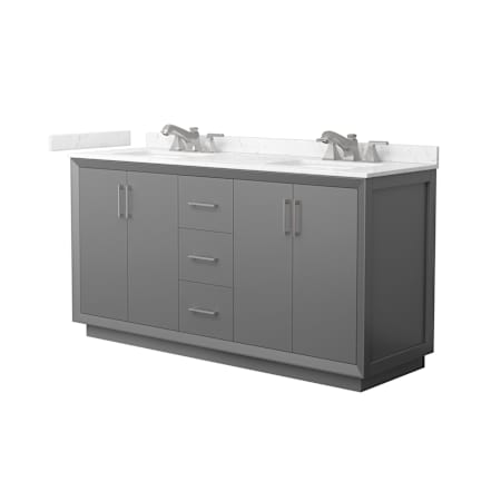 Wyndham Collection Strada 66" Free Standing Double Basin Vanity Set with Cabinet and Cultured Marble Vanity Top Dark Gray / Carrara Cultured Marble Top / Brushed Nickel Hardware