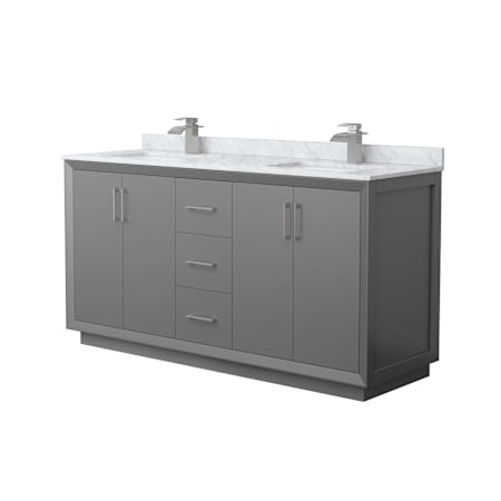 Wyndham Collection Strada 66" Free Standing Double Basin Vanity Set with Cabinet and Marble Vanity Top Dark Gray / Brushed Nickel Hardware