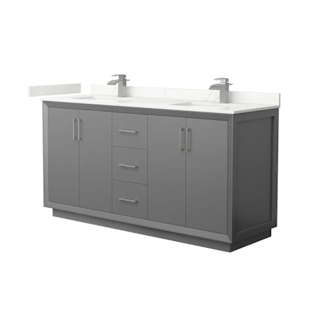 Wyndham Collection Strada 66" Free Standing Double Basin Vanity Set with Cabinet and Quartz Vanity Top Dark Gray / Giotto Quartz Top / Brushed Nickel Hardware