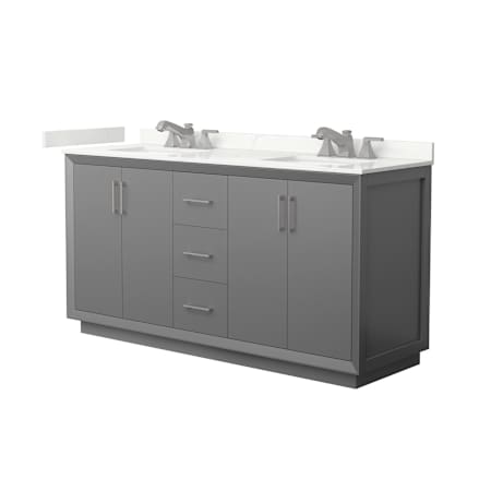 Wyndham Collection Strada 66" Free Standing Double Basin Vanity Set with Cabinet and Quartz Vanity Top Dark Gray / Giotto Quartz Top / Brushed Nickel Hardware