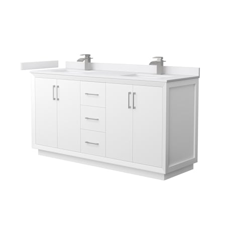 Wyndham Collection Strada 66" Free Standing Double Basin Vanity Set with Cabinet and Cultured Marble Vanity Top White / White Cultured Marble Top / Brushed Nickel Hardware