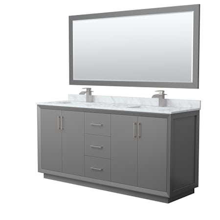 Wyndham Collection Strada 72" Free Standing Double Basin Vanity Set with Cabinet, Marble Vanity Top, and Framed Mirror Dark Gray / Brushed Nickel Hardware