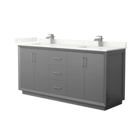 Wyndham Collection Strada 72" Free Standing Double Basin Vanity Set with Cabinet and Quartz Vanity Top Dark Gray / Giotto Quartz Top / Brushed Nickel Hardware