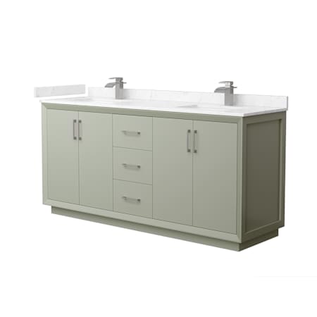Wyndham Collection Strada 72" Free Standing Double Basin Vanity Set with Cabinet and Cultured Marble Vanity Top Light Green / Carrara Cultured Marble Top / Brushed Nickel Hardware