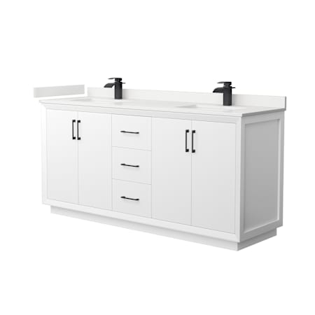 Wyndham Collection Strada 72" Free Standing Double Basin Vanity Set with Cabinet and Quartz Vanity Top White / White Quartz Top / Matte Black Hardware