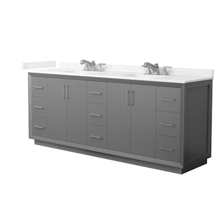 Wyndham Collection Strada 84" Free Standing Double Basin Vanity Set with Cabinet and Cultured Marble Vanity Top Dark Gray / Carrara Cultured Marble Top / Brushed Nickel Hardware