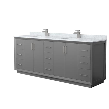 Wyndham Collection Strada 84" Free Standing Double Basin Vanity Set with Cabinet and Marble Vanity Top Dark Gray / Brushed Nickel Hardware
