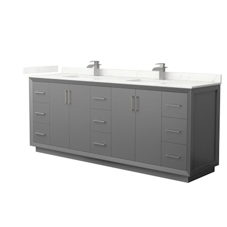 Wyndham Collection Strada 84" Free Standing Double Basin Vanity Set with Cabinet and Quartz Vanity Top Dark Gray / Giotto Quartz Top / Brushed Nickel Hardware