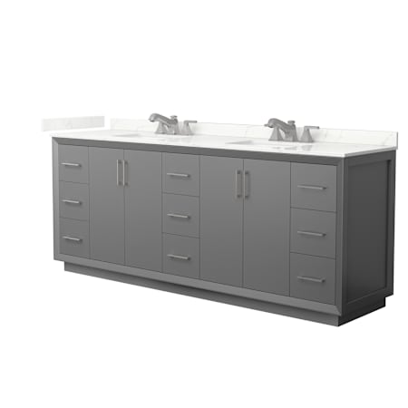 Wyndham Collection Strada 84" Free Standing Double Basin Vanity Set with Cabinet and Quartz Vanity Top Dark Gray / Giotto Quartz Top / Brushed Nickel Hardware