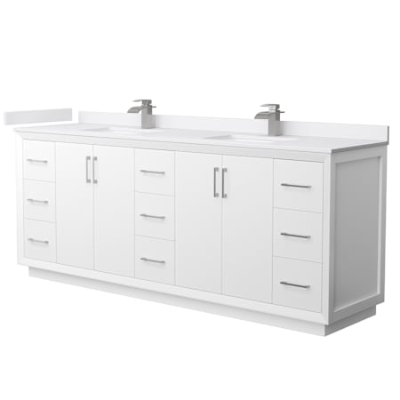 Wyndham Collection Strada 84" Free Standing Double Basin Vanity Set with Cabinet and Cultured Marble Vanity Top White / White Cultured Marble Top / Brushed Nickel Hardware