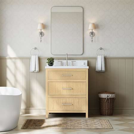 Wyndham Collection Isola 30" Free Standing Single Basin Vanity Set with Cabinet and Quartz Vanity Top Scandinavian Oak / Giotto Quartz Top / Brushed Nickel Hardware