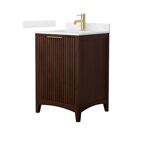 Wyndham Collection Palmilla 24" Free Standing Single Basin Vanity Set with Cabinet and Cultured Marble Vanity Top Dark Walnut / Carrara Cultured Marble Top / Brushed Gold Hardware