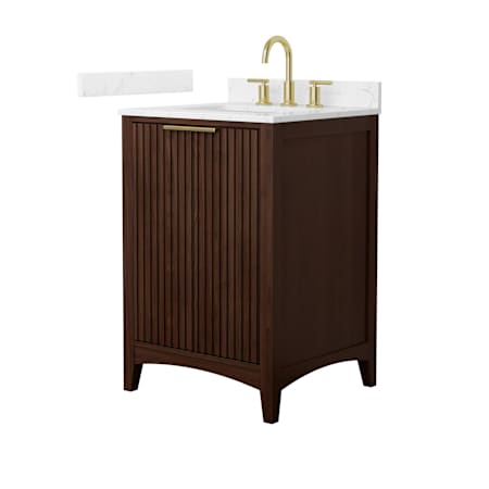 Wyndham Collection Palmilla 24" Free Standing Single Basin Vanity Set with Cabinet and Cultured Marble Vanity Top Dark Walnut / Carrara Cultured Marble Top / Brushed Gold Hardware