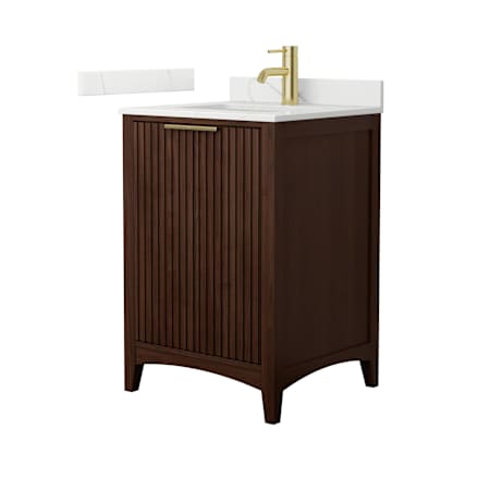 Wyndham Collection Palmilla 24" Free Standing Single Basin Vanity Set with Cabinet and Quartz Vanity Top Dark Walnut / Giotto Quartz Top / Brushed Gold Hardware