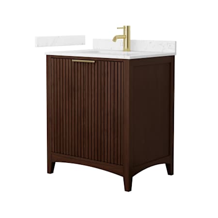 Wyndham Collection Palmilla 30" Free Standing Single Basin Vanity Set with Cabinet and Cultured Marble Vanity Top Dark Walnut / Carrara Cultured Marble Top / Brushed Gold Hardware