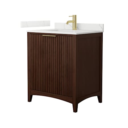 Wyndham Collection Palmilla 30" Free Standing Single Basin Vanity Set with Cabinet and Quartz Vanity Top Dark Walnut / Giotto Quartz Top / Brushed Gold Hardware