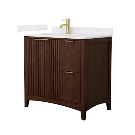 Wyndham Collection Palmilla 36" Free Standing Single Basin Vanity Set with Cabinet and Cultured Marble Vanity Top Dark Walnut / Carrara Cultured Marble Top / Brushed Gold Hardware