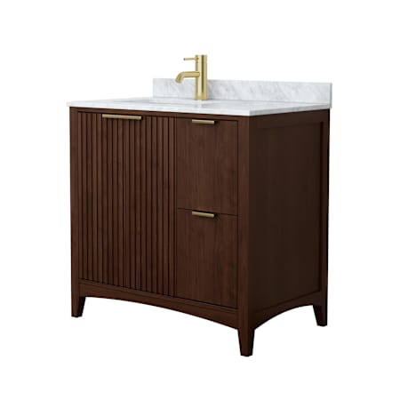 Wyndham Collection Palmilla 36" Free Standing Single Basin Vanity Set with Cabinet and Marble Vanity Top Dark Walnut / Brushed Gold Hardware
