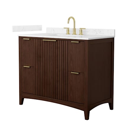 Wyndham Collection Palmilla 42" Free Standing Single Basin Vanity Set with Cabinet and Cultured Marble Vanity Top Dark Walnut / Carrara Cultured Marble Top / Brushed Gold Hardware