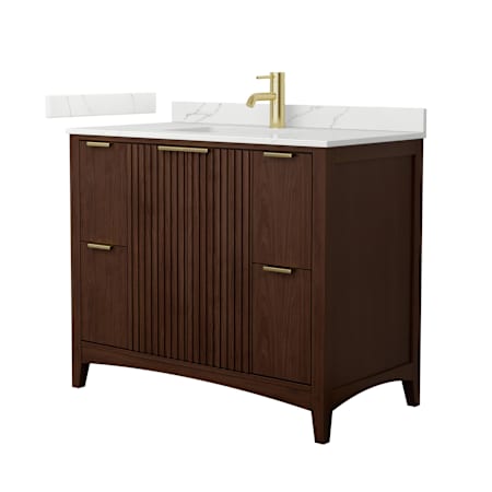 Wyndham Collection Palmilla 42" Free Standing Single Basin Vanity Set with Cabinet and Quartz Vanity Top Dark Walnut / Giotto Quartz Top / Brushed Gold Hardware