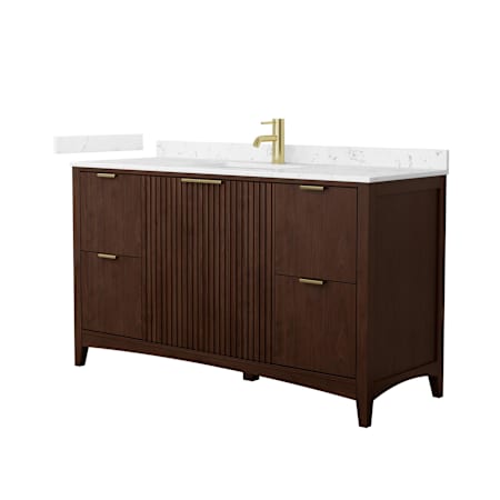 Wyndham Collection Palmilla 60" Free Standing Single Basin Vanity Set with Cabinet and Cultured Marble Vanity Top Dark Walnut / Carrara Cultured Marble Top / Brushed Gold Hardware