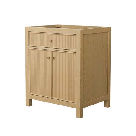 Wyndham Collection Pendry 30" Single Free Standing Vanity Cabinet Only - Less Vanity Top Tanned Oak / Brushed Gold Hardware