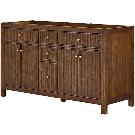 Wyndham Collection Pendry 59" Double Free Standing Vanity Cabinet Only - Less Vanity Top Dark Walnut / Brushed Gold Hardware
